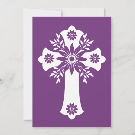 Invitation Floral Cross Baptism Sweet Plum Kaart (Achterkant)