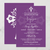 Invitation Floral Cross Baptism Sweet Plum Kaart (Voorkant / Achterkant)
