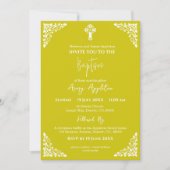 Invitation Floral Cross Baptism Yellow Kaart (Voorkant)