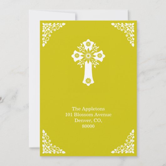 Invitation Floral Cross Baptism Yellow Kaart (Achterkant)