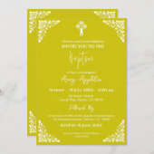 Invitation Floral Cross Baptism Yellow Kaart (Voorkant / Achterkant)