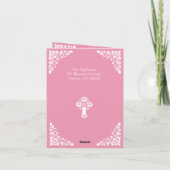 Invitation Floral Cross Christening Rose Pink Feestdagen Kaart (Achterkant)