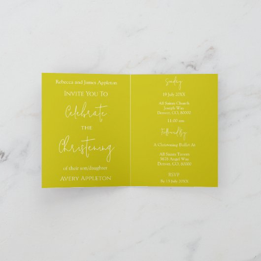 Invitation Floral Cross Christening Yellow Feestdagen Kaart (Binnen)