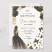 Invitation for a Quinceañera with elegant floral  Kaart (Voorkant)