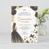 Invitation for a Quinceañera with elegant floral  Kaart (Staand voorkant)