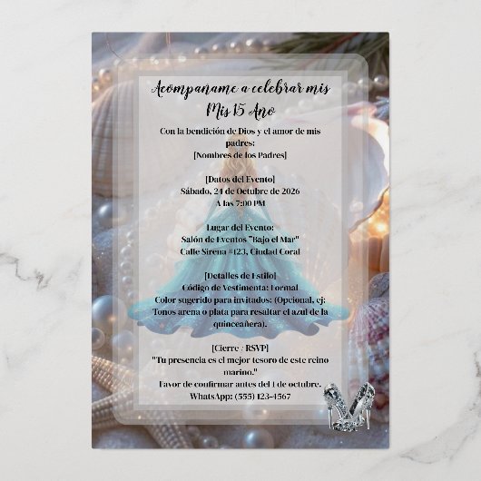 Invitation for  for agirls fifteenth  birthday folie uitnodiging (Voorkant)
