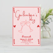 Invitation galentines day brunch red and pink kaart (Staand voorkant)