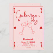 Invitation galentines day brunch red and pink kaart (Voorkant / Achterkant)