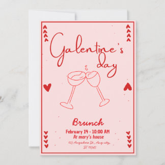 Invitation galentines day brunch red and pink kaart