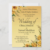 Invitation Golden Yellow Flowers Wedding Suite Kaart (Voorkant)