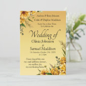 Invitation Golden Yellow Flowers Wedding Suite Kaart (Staand voorkant)