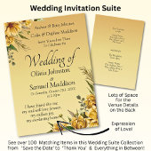 Invitation Golden Yellow Flowers Wedding Suite Kaart