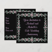 Invitation Jubileum Black Pink Roses Metal Kaart (Voorkant / Achterkant)