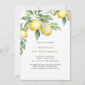 Invitation Lemon citrus 1st birthday. Kaart (Voorkant)