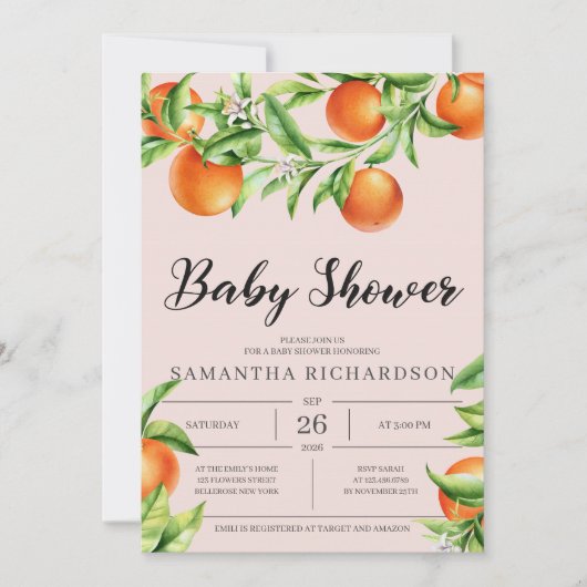 Invitation Neutral voor Baby shower van verse citr Kaart (Voorkant)