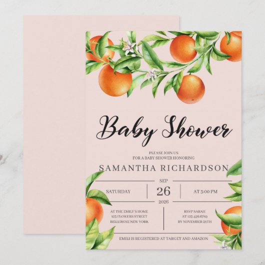 Invitation Neutral voor Baby shower van verse citr Kaart (Voorkant / Achterkant)