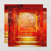 Invitation Oriental Red Gold Kaart (Voorkant / Achterkant)