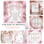 Invitation Pink Bow 1st Birthday Girl First Birthd Kaart