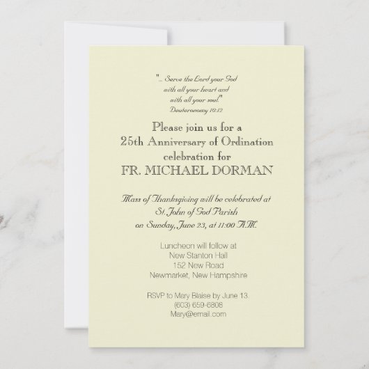 Invitation Priest 25th Anniversary of Ordination w Kaart (Achterkant)