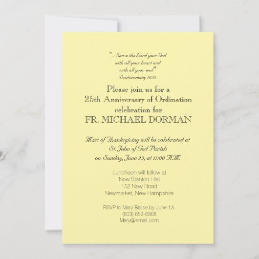 Invitation Priest 25th Ordination Anniversary Kaart (Achterkant)
