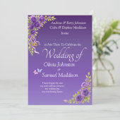 Invitation Purple Mauve Flowers & White Wedding  Kaart (Staand voorkant)