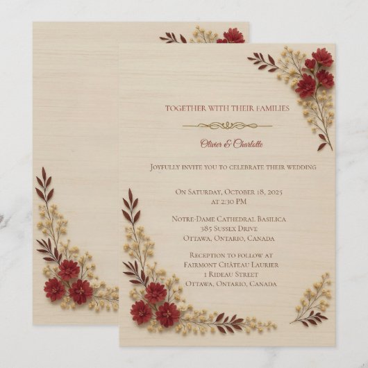 Invitation Romantic Beige Floral Wedding Invitatio Kaart (Voorkant / Achterkant)