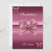 Invitation roze Butterfly Bow Kaart (Voorkant)