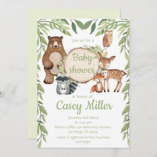 Invitation Rustic Woodland Forest Animal Baby show Kaart (Voorkant / Achterkant)