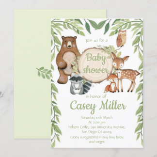 Invitation Rustic Woodland Forest Animal Baby show Kaart