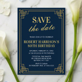 Invitation Save the Date Navy Gold 80th Birthday  Kaart
