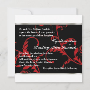 Invitation Square Black en Red Acanthus Vine Kaart