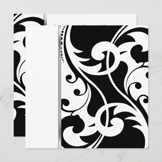 Invitation Square Black en White Damask Kaart (Voorkant / Achterkant)