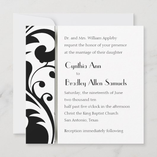 Invitation Square Black en White Damask Kaart (Achterkant)