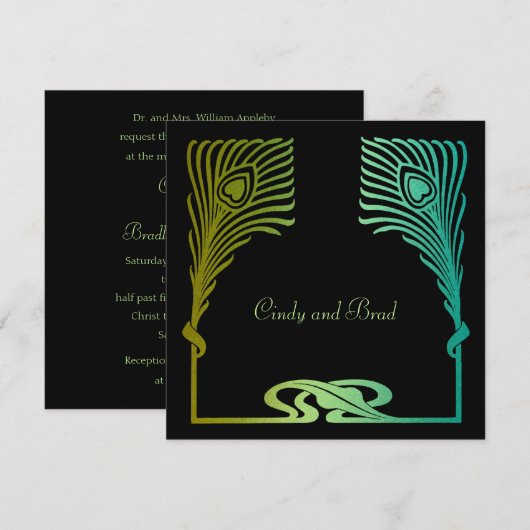 Invitation Square Peacock Set 1104 Kaart (Voorkant / Achterkant)