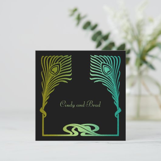 Invitation Square Peacock Set 1104 Kaart (Staand voorkant)