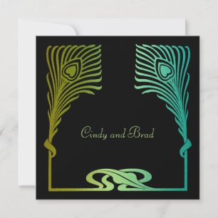 Invitation Square Peacock Set 1104 Kaart