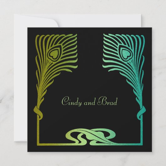 Invitation Square Peacock Set 1104 Kaart (Voorkant)