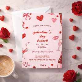 Invitation to brunch at Galentine's pink coquettis Kaart