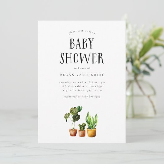 Invitation voor het Baby shower van potte Planten Kaart (Staand voorkant)