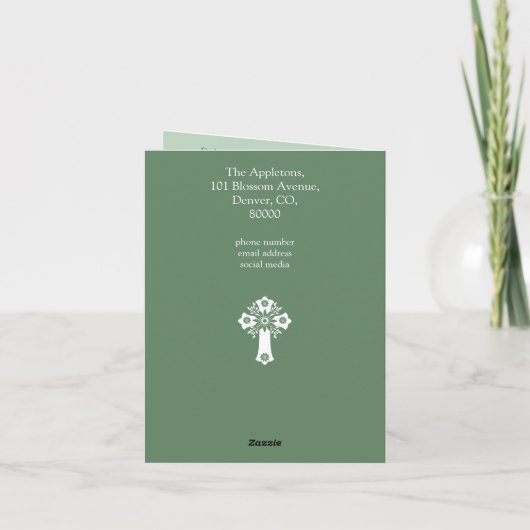 Invitation (write) Floral Cross Baptism Fern Green Feestdagen Kaart (Achterkant)