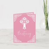 Invitation (write) Floral Cross Baptism Rose Pink Feestdagen Kaart (Voorkant)