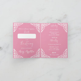 Invitation (write) Floral Cross Baptism Rose Pink Feestdagen Kaart
