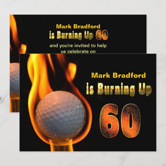 INVITE 60TH BIRTHDAY - GOLF BALL BURNING KAART (Voorkant / Achterkant)