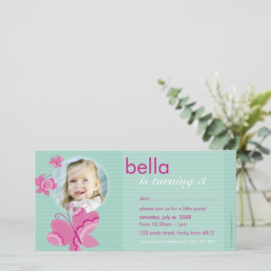 INVITE FOTOCARD: flutterbybutterfly 1 (Staand voorkant)