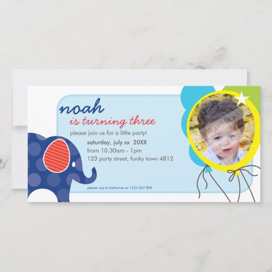 INVITE FOTOCARD: olifant + ballonnen 3 (Voorkant)