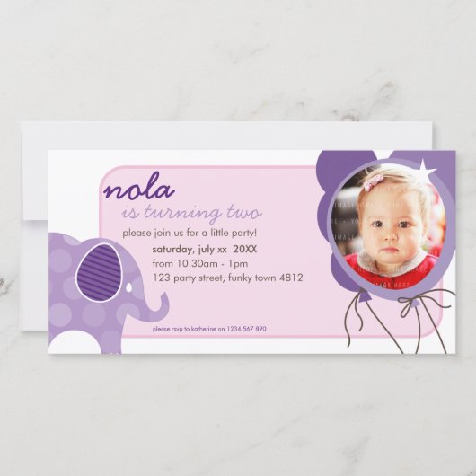 INVITE FOTOCARD: olifant + ballonnen 5 (Voorkant)