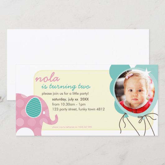INVITE FOTOCARD: olifant + ballonnen 7 (Voorkant / Achterkant)