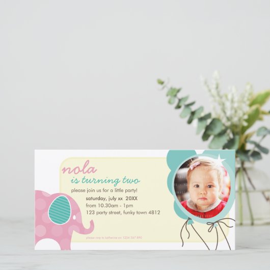 INVITE FOTOCARD: olifant + ballonnen 7 (Staand voorkant)