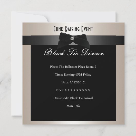 Invite Fundraiser Formal Black Stropdas Champagne Kaart (Voorkant)