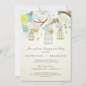 INVITE VAN BLAUW- EN GEEL-BIRDCAGES-ENGAGEMENTGROE KAART (Voorkant)